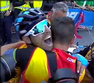 Valverde éclate de joie à l'arrivée des champuionnats du monde 2018